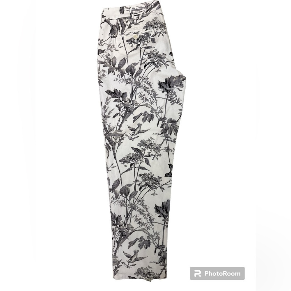 Talbots The Weekender Cream & Black Floral/Bushes/Birds Cotton Chinos 10P NWT